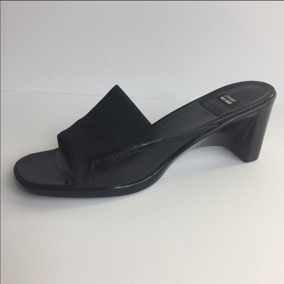 Stuart Weitzman | Black Wedge Heel Slides Size 8.5 - Picture 5 of 8